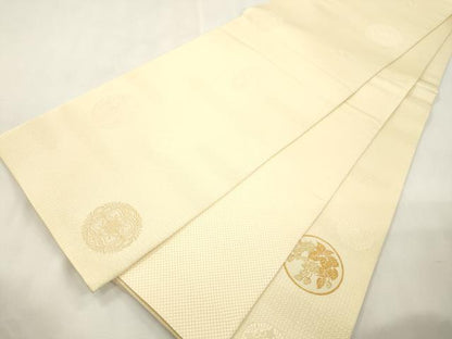 平和屋着物●六通柄袋帯　幾何学花丸文　金糸　正絹　逸品　CABI7306dy