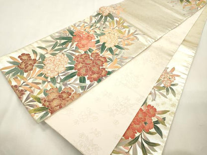 平和屋着物●六通柄袋帯　作家物　草花文　金糸　正絹　逸品　CABI7309dy