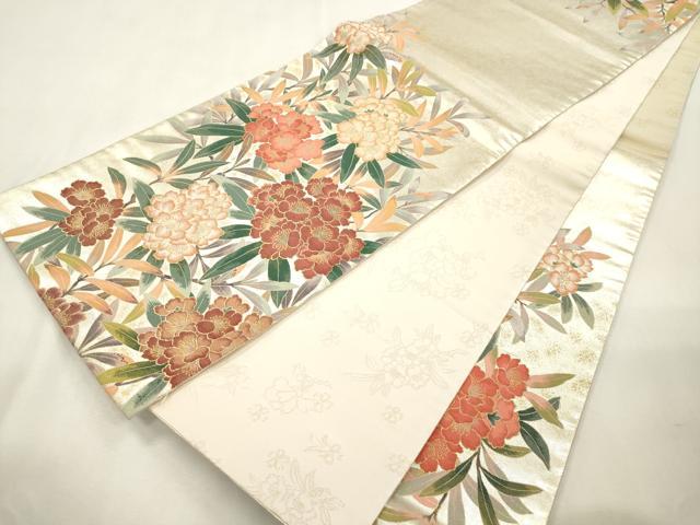 平和屋着物●六通柄袋帯　作家物　草花文　金糸　正絹　逸品　CABI7309dy