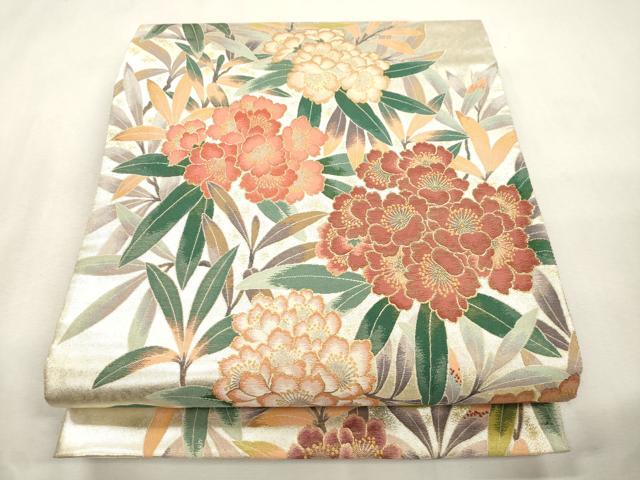 平和屋着物●六通柄袋帯　作家物　草花文　金糸　正絹　逸品　CABI7309dy