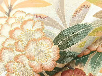平和屋着物●六通柄袋帯　作家物　草花文　金糸　正絹　逸品　CABI7309dy