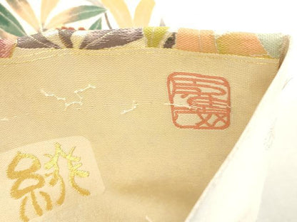 平和屋着物●六通柄袋帯　作家物　草花文　金糸　正絹　逸品　CABI7309dy