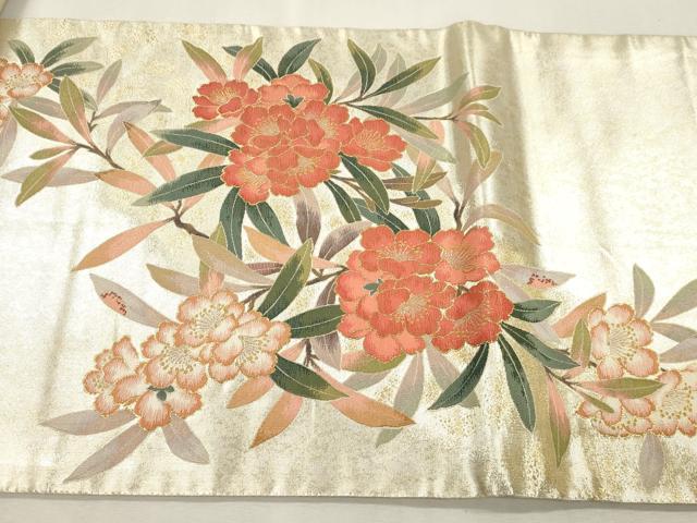平和屋着物●六通柄袋帯　作家物　草花文　金糸　正絹　逸品　CABI7309dy