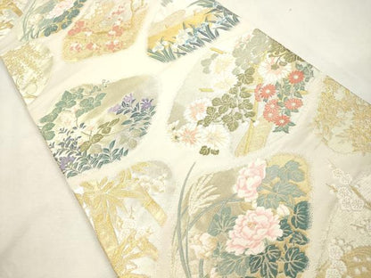 平和屋着物●六通柄袋帯　唐織　創作　笹岡秀水　琳派写　金銀糸　正絹　逸品　CABI7310dy