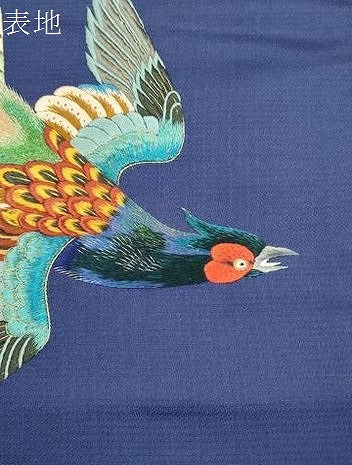 平和屋着物●アンティーク　大正ロマン　九寸名古屋帯　総手刺繍　尾長鳥文　金糸　正絹　逸品　CABI7316dy