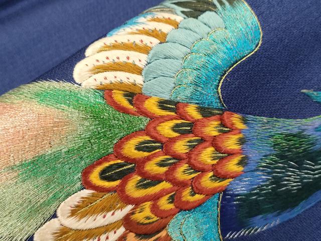 平和屋着物●アンティーク　大正ロマン　九寸名古屋帯　総手刺繍　尾長鳥文　金糸　正絹　逸品　CABI7316dy