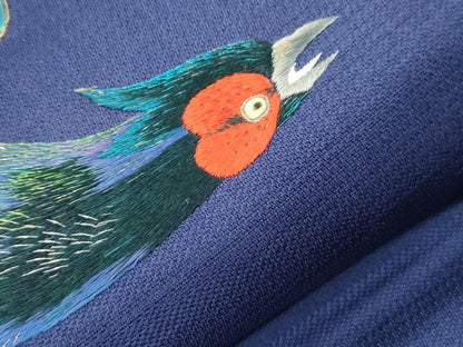 平和屋着物●アンティーク　大正ロマン　九寸名古屋帯　総手刺繍　尾長鳥文　金糸　正絹　逸品　CABI7316dy