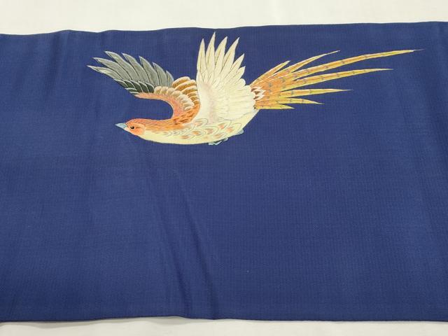 平和屋着物●アンティーク　大正ロマン　九寸名古屋帯　総手刺繍　尾長鳥文　金糸　正絹　逸品　CABI7316dy