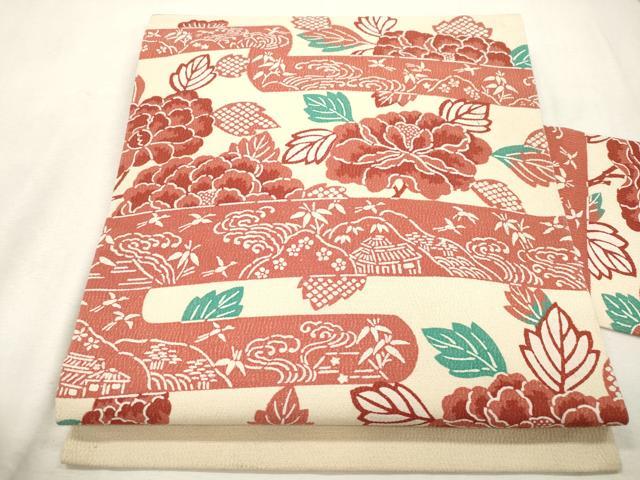平和屋着物●全通柄九寸名古屋帯　草木染　型染め　草花文　正絹　逸品　CABI7317dy