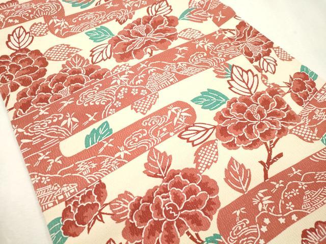 平和屋着物●全通柄九寸名古屋帯　草木染　型染め　草花文　正絹　逸品　CABI7317dy