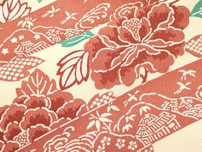 平和屋着物●全通柄九寸名古屋帯　草木染　型染め　草花文　正絹　逸品　CABI7317dy