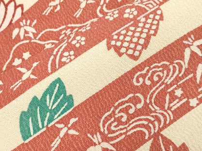 平和屋着物●全通柄九寸名古屋帯　草木染　型染め　草花文　正絹　逸品　CABI7317dy