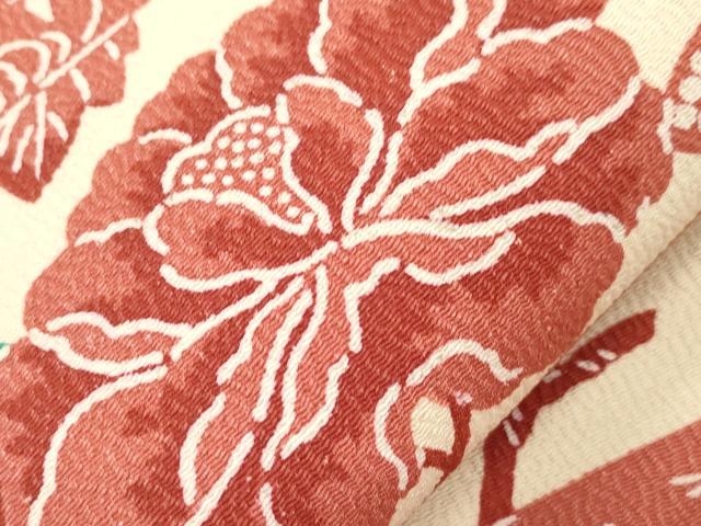 平和屋着物●全通柄九寸名古屋帯　草木染　型染め　草花文　正絹　逸品　CABI7317dy