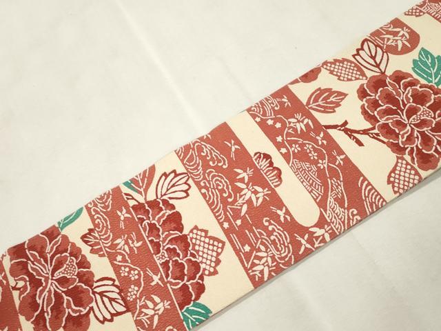 平和屋着物●全通柄九寸名古屋帯　草木染　型染め　草花文　正絹　逸品　CABI7317dy