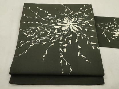 平和屋着物●塩瀬　九寸名古屋帯　枝花文　黒地　正絹　逸品　CABI7322dy