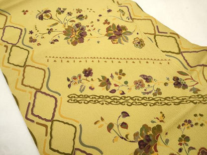 平和屋着物●九寸名古屋帯　更紗花文　鬼しぼ縮緬　正絹　逸品　CABI7327dy