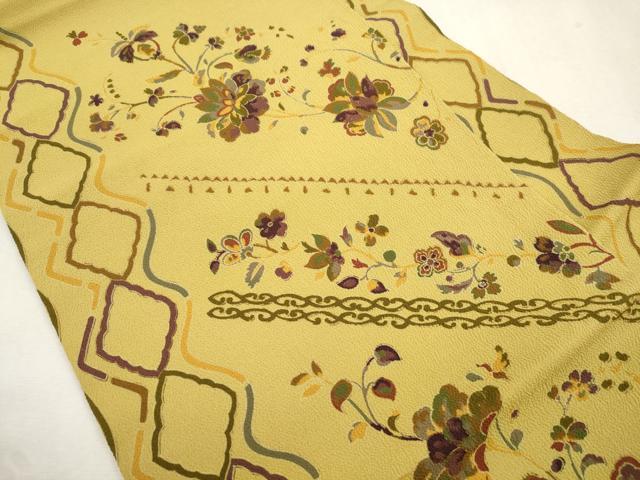 平和屋着物●九寸名古屋帯　更紗花文　鬼しぼ縮緬　正絹　逸品　CABI7327dy