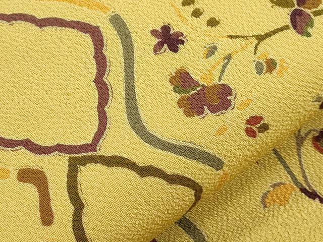 平和屋着物●九寸名古屋帯　更紗花文　鬼しぼ縮緬　正絹　逸品　CABI7327dy