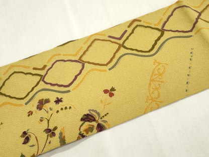 平和屋着物●九寸名古屋帯　更紗花文　鬼しぼ縮緬　正絹　逸品　CABI7327dy