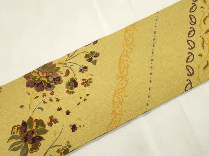 平和屋着物●九寸名古屋帯　更紗花文　鬼しぼ縮緬　正絹　逸品　CABI7327dy