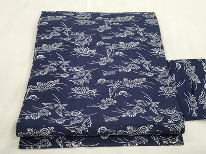平和屋着物●全通柄九寸名古屋帯　紬地　藍　型染め　花蝶文　正絹　逸品　CABI7328dy