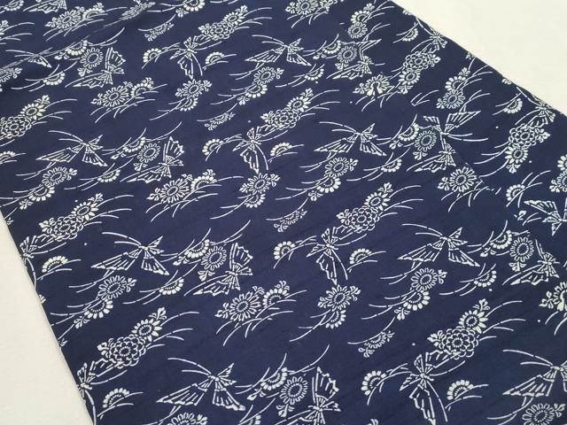 平和屋着物●全通柄九寸名古屋帯　紬地　藍　型染め　花蝶文　正絹　逸品　CABI7328dy