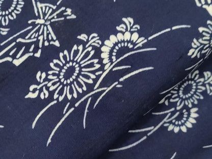平和屋着物●全通柄九寸名古屋帯　紬地　藍　型染め　花蝶文　正絹　逸品　CABI7328dy