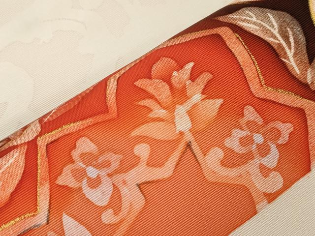 平和屋着物●塩瀬　九寸名古屋帯　更紗花文　金彩　正絹　逸品　CABI7334dy