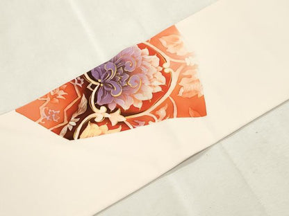 平和屋着物●塩瀬　九寸名古屋帯　更紗花文　金彩　正絹　逸品　CABI7334dy
