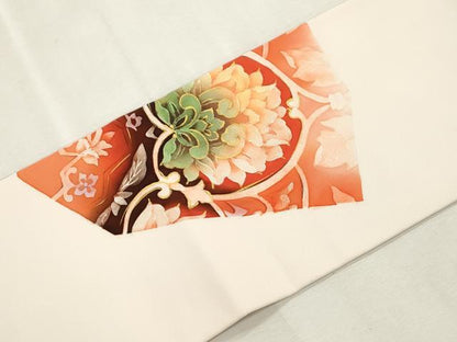 平和屋着物●塩瀬　九寸名古屋帯　更紗花文　金彩　正絹　逸品　CABI7334dy