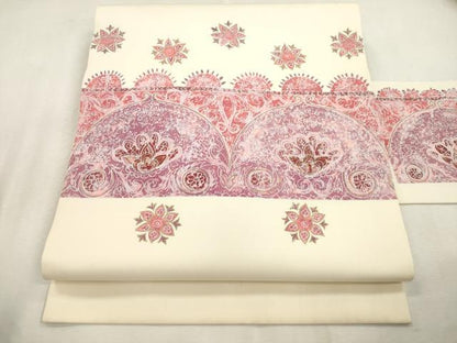 平和屋着物●塩瀬　九寸名古屋帯　更紗花文　金彩　正絹　逸品　CABI7335dy