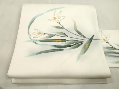 平和屋着物●塩瀬　九寸名古屋帯　作家物　手描き　草花文　金彩　健勝苑扱い　正絹　逸品　CABI7337dy