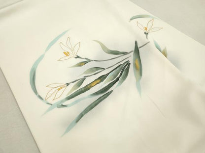 平和屋着物●塩瀬　九寸名古屋帯　作家物　手描き　草花文　金彩　健勝苑扱い　正絹　逸品　CABI7337dy