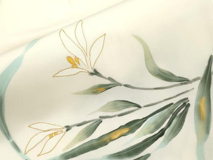 平和屋着物●塩瀬　九寸名古屋帯　作家物　手描き　草花文　金彩　健勝苑扱い　正絹　逸品　CABI7337dy