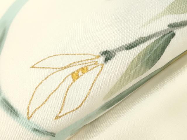 平和屋着物●塩瀬　九寸名古屋帯　作家物　手描き　草花文　金彩　健勝苑扱い　正絹　逸品　CABI7337dy