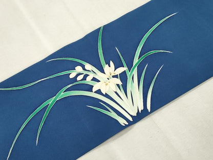 平和屋着物●塩瀬　九寸名古屋帯　友禅　草花文　正絹　逸品　CABI7338dy