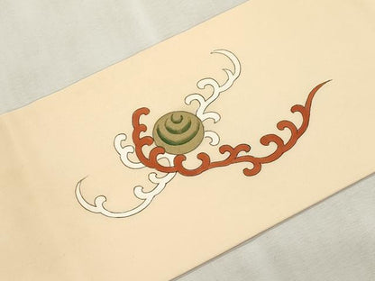 平和屋着物●塩瀬　九寸名古屋帯　手描き　竜　正絹　逸品　CABI7344dy