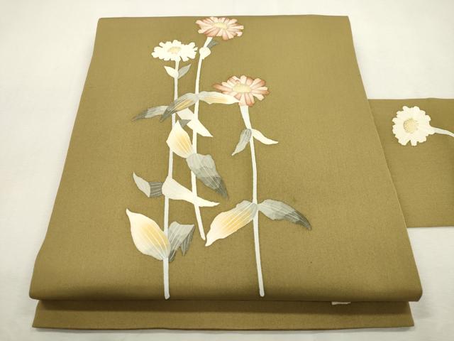 平和屋着物●華道家　楠目ちづ　塩瀬　九寸名古屋帯　草花文　正絹　逸品　CABI7347dy