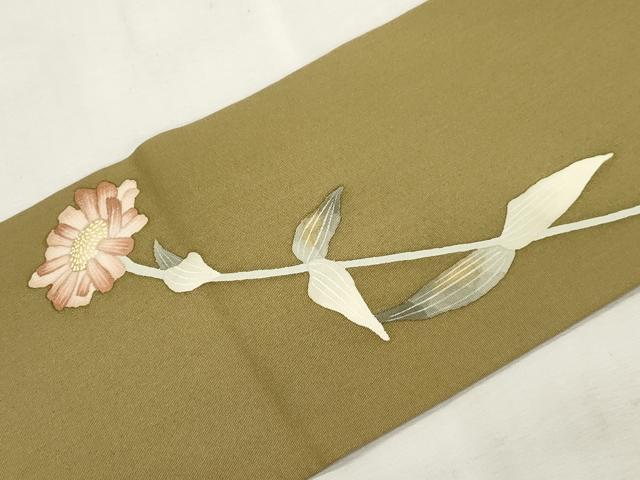 平和屋着物●華道家　楠目ちづ　塩瀬　九寸名古屋帯　草花文　正絹　逸品　CABI7347dy