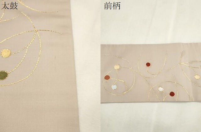 平和屋着物●九寸名古屋帯　駒刺繍　枝花文　正絹　逸品　CABI7348dy