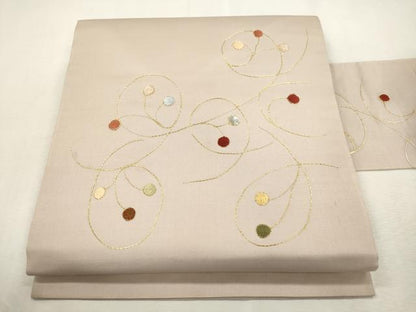 平和屋着物●九寸名古屋帯　駒刺繍　枝花文　正絹　逸品　CABI7348dy