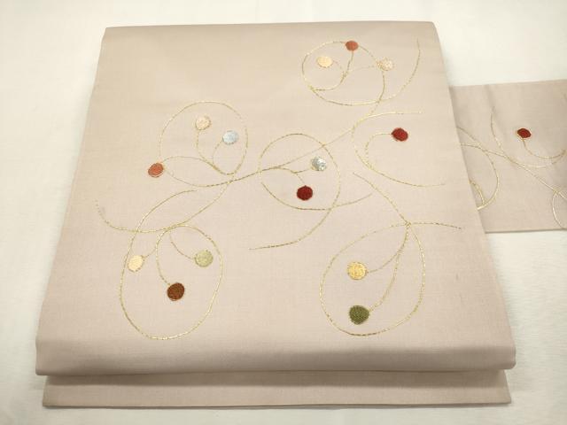平和屋着物●九寸名古屋帯　駒刺繍　枝花文　正絹　逸品　CABI7348dy