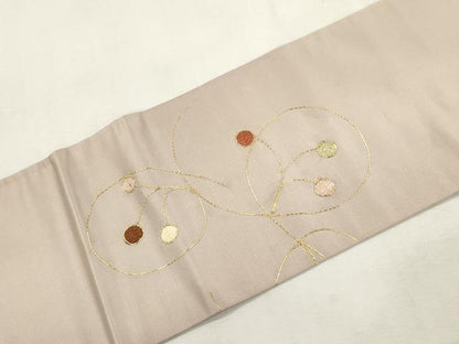 平和屋着物●九寸名古屋帯　駒刺繍　枝花文　正絹　逸品　CABI7348dy