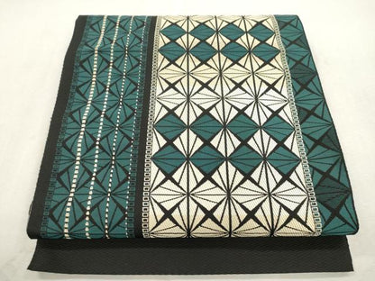 平和屋着物●本場筑前博多織　八寸名古屋帯　幾何学間道　正絹　逸品　CABI7354dy