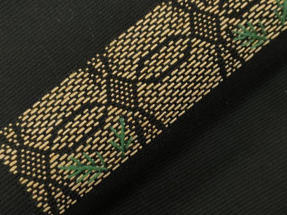 平和屋着物●八寸名古屋帯　総刺繍　横段花文　黒地　正絹　逸品　CABI7355dy
