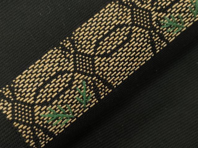 平和屋着物●八寸名古屋帯　総刺繍　横段花文　黒地　正絹　逸品　CABI7355dy