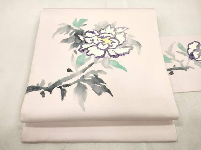 平和屋着物●塩瀬　九寸名古屋帯　作家物　手描き　枝花文　正絹　逸品　CABI7360dy