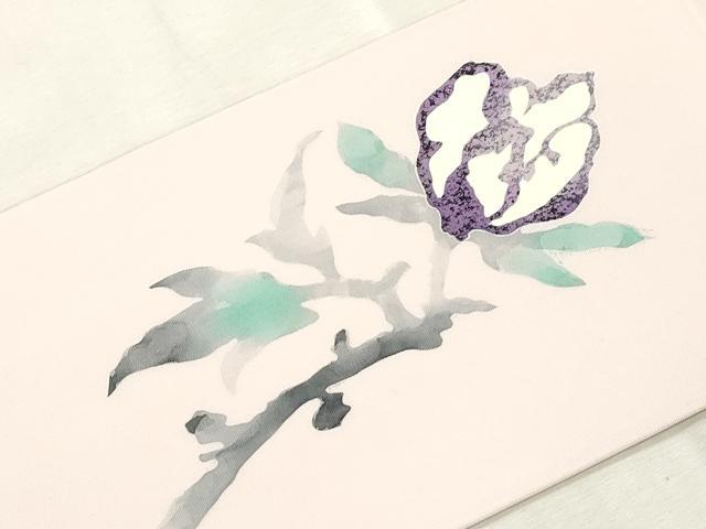 平和屋着物●塩瀬　九寸名古屋帯　作家物　手描き　枝花文　正絹　逸品　CABI7360dy