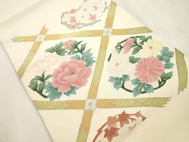 平和屋着物●爪掻き本綴れ　八寸名古屋帯　菱草花文　正絹　逸品　未使用　CABI7363dy
