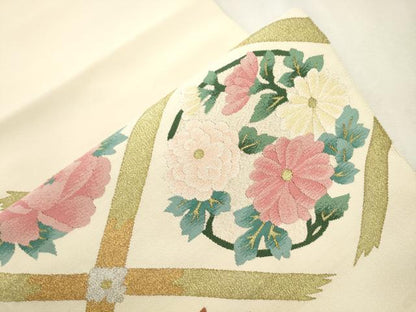 平和屋着物●爪掻き本綴れ　八寸名古屋帯　菱草花文　正絹　逸品　未使用　CABI7363dy